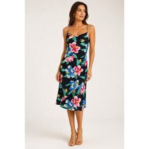 Lauren Ralph Lauren Silk Floral Slip Dress Navy Hibiscus Print Size 6 Faux Wrap